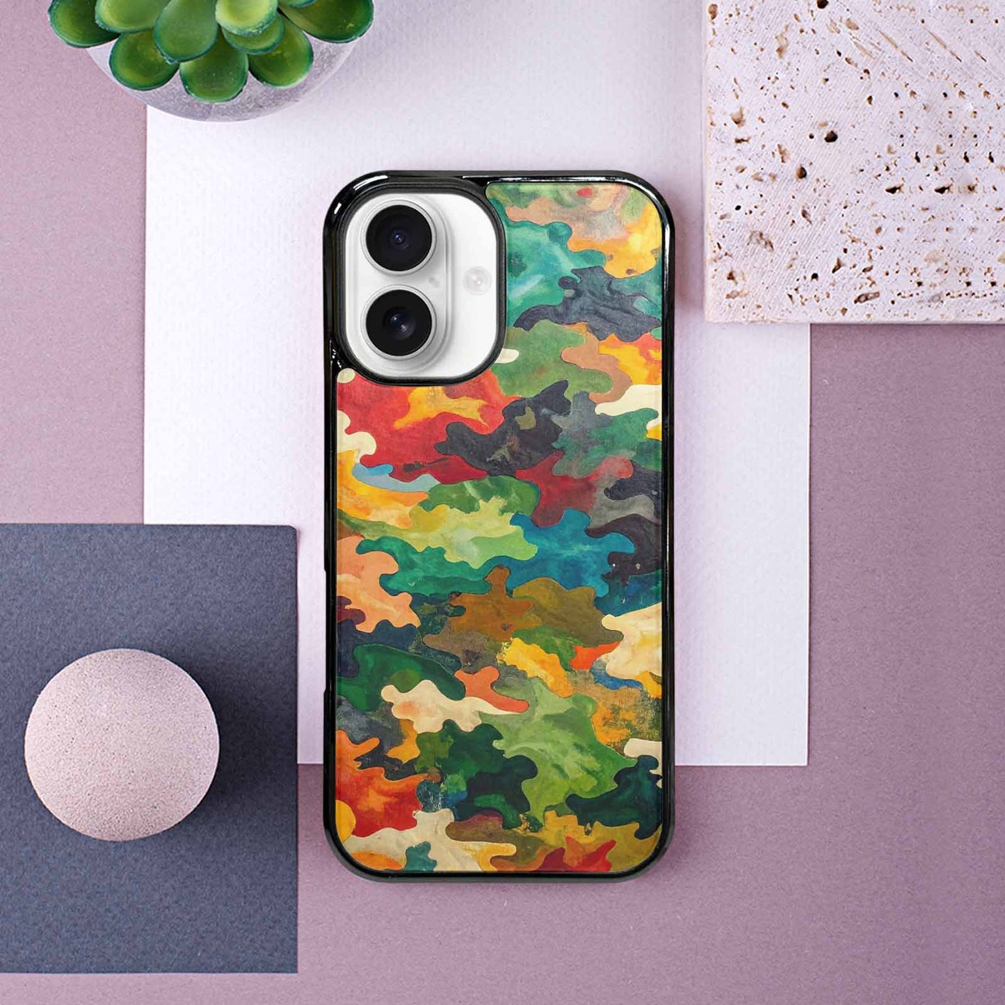 iPhone 16 Case — Camo Patches Full Color Vibrant Camo, Original Design Phone Case