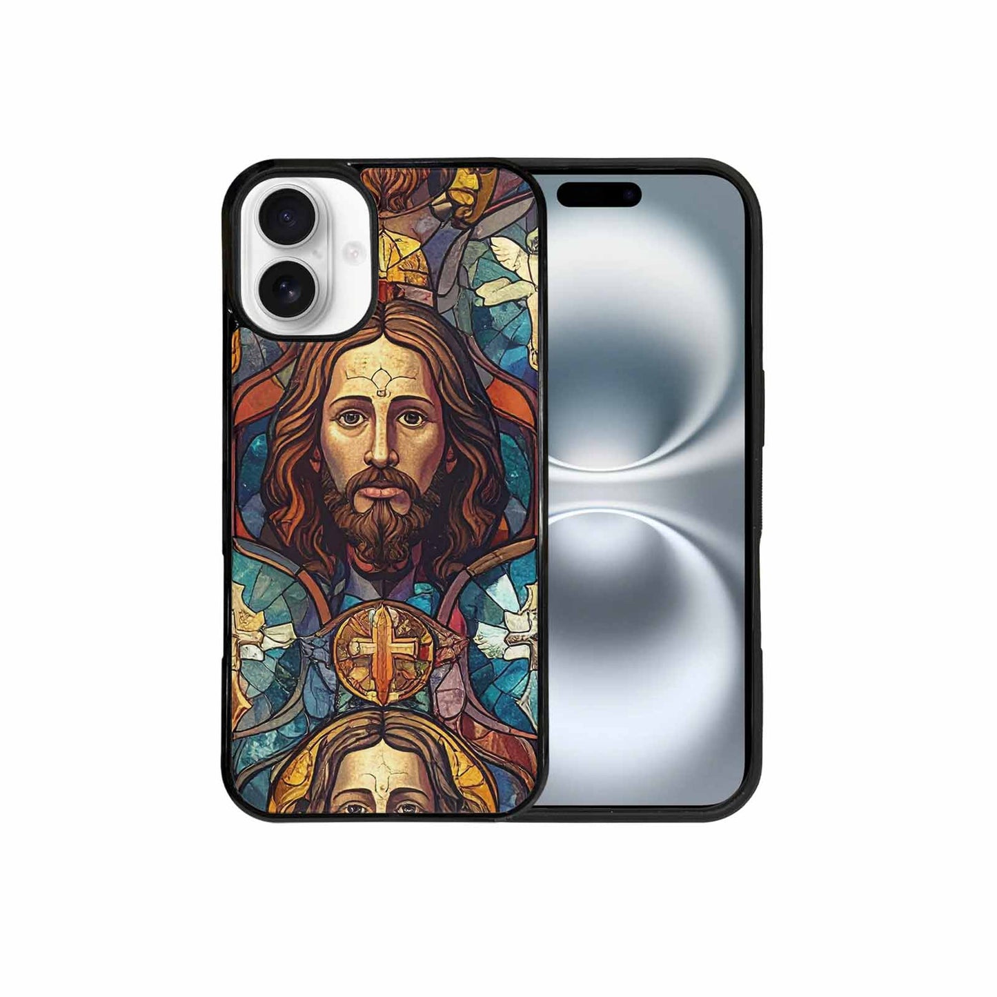 iPhone 16 Plus Case — Jesus Face Small Cross And Faith, Personalized Phone Case