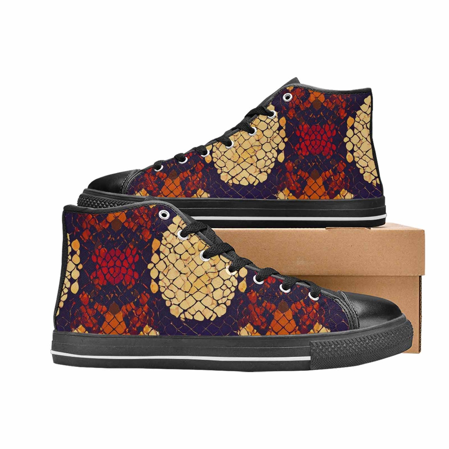 MEN'S Dark Snake Print High Top Canvas Surreal Sneakers