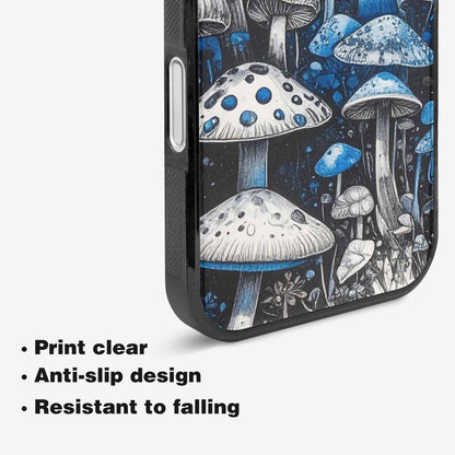 iPhone 16 Plus Case — Mushrooms General Black Blue Ink Mushrooms, Custom Print Case Cover