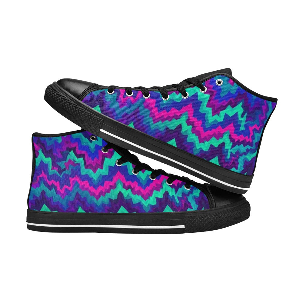 MEN'S Psychedelic Chevron Vortex High Top Canvas Vibrant Chaos Shoes