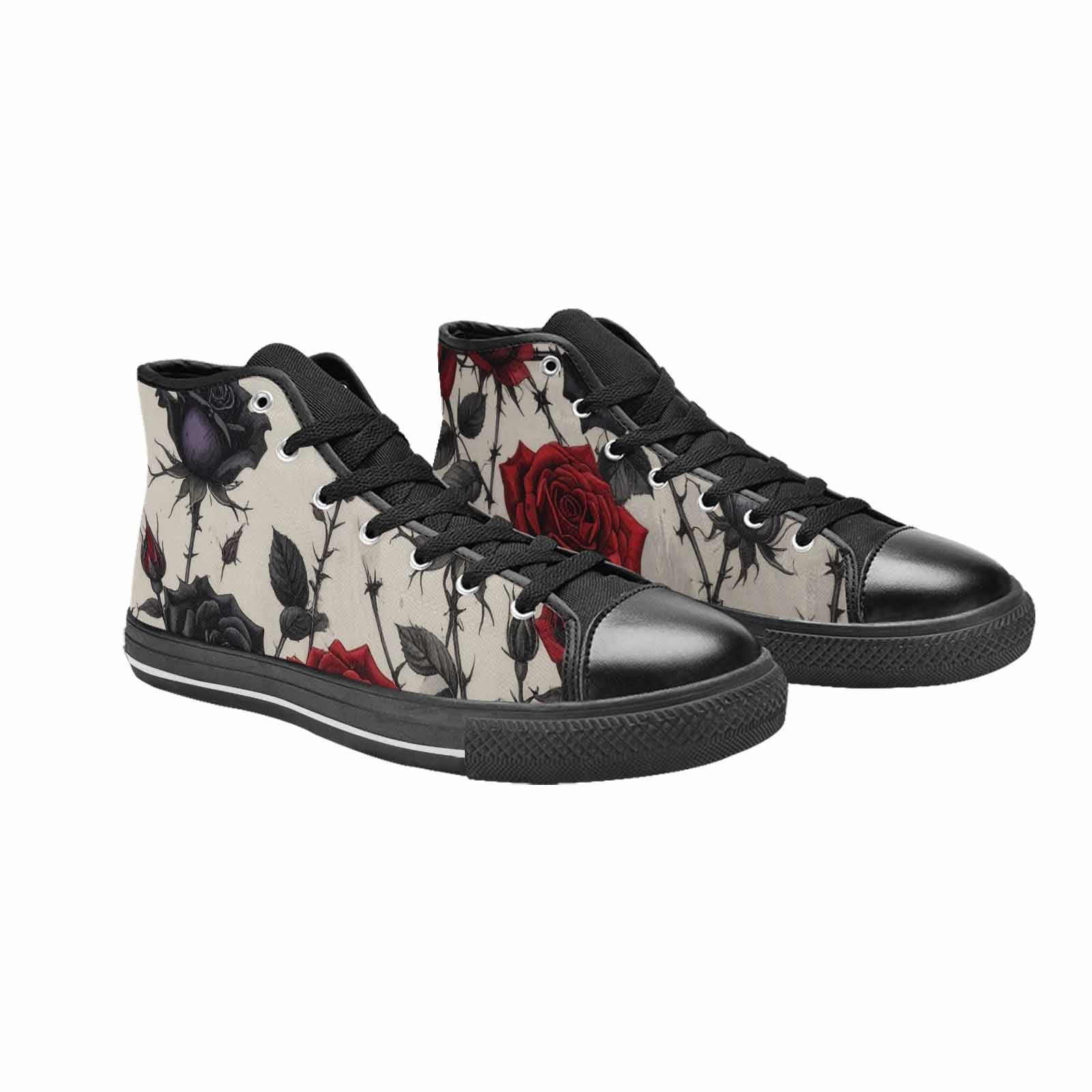 MEN'S Black Gothic Rose High Top Canvas Cottagecore Custom Sneakers