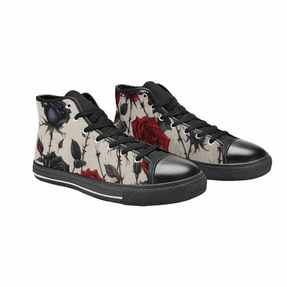 MEN'S Black Gothic Rose High Top Canvas Cottagecore Custom Sneakers