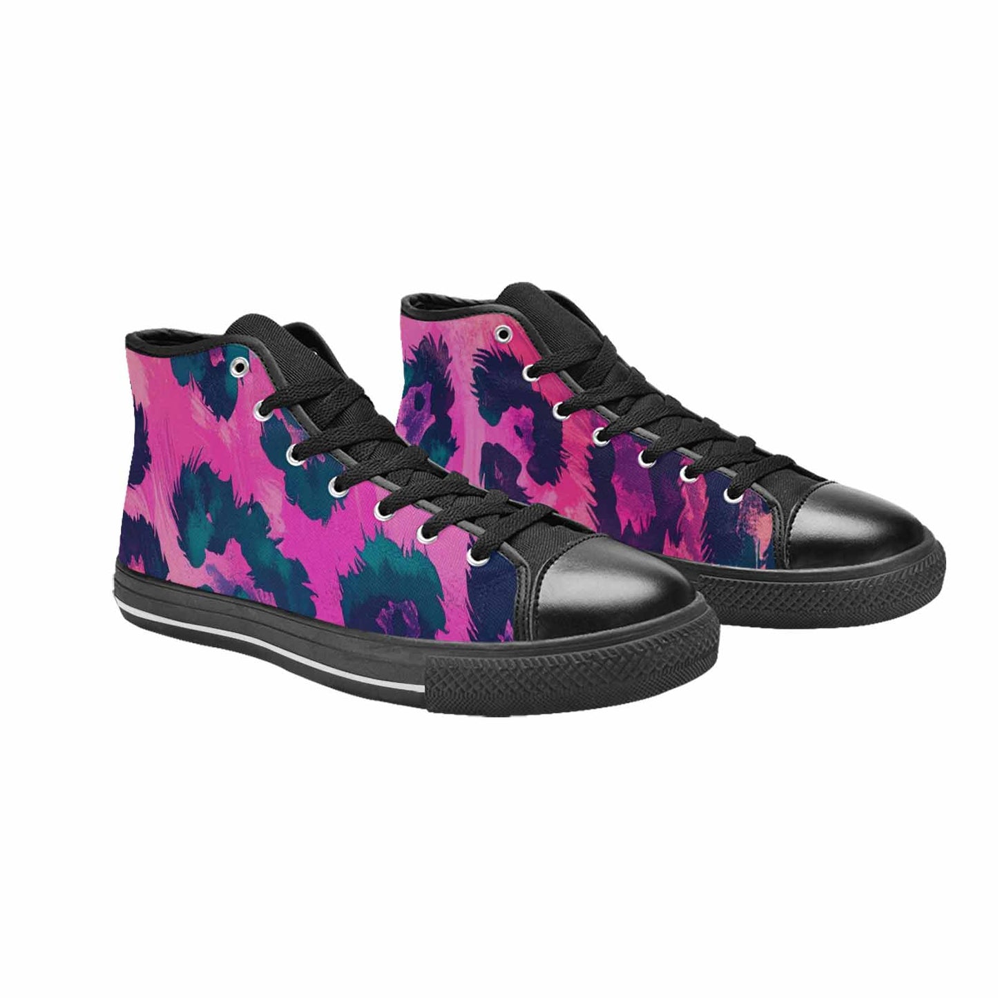 MEN'S Leopard Neon Pink Teal Airbrush High Top Canvas Aesthetic Sneakers