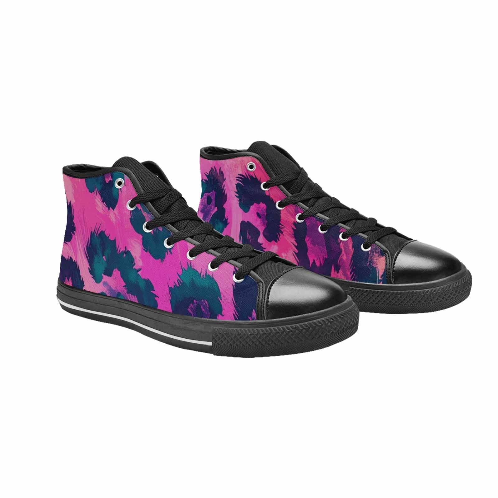 MEN'S Leopard Neon Pink Teal Airbrush High Top Canvas Aesthetic Sneakers