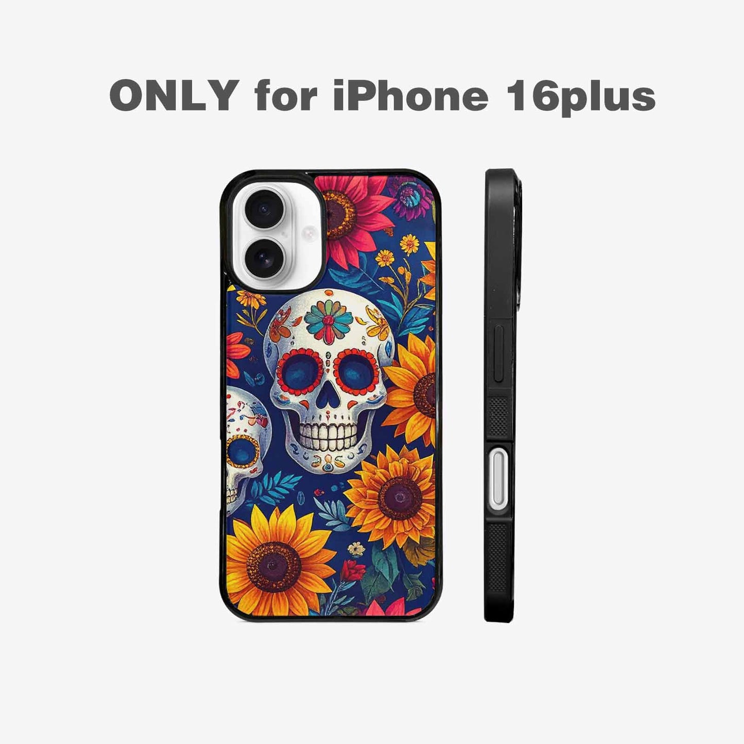 iPhone 16 Plus Case — Sunflower Skulls Print Custom, Custom Printed Phone Case