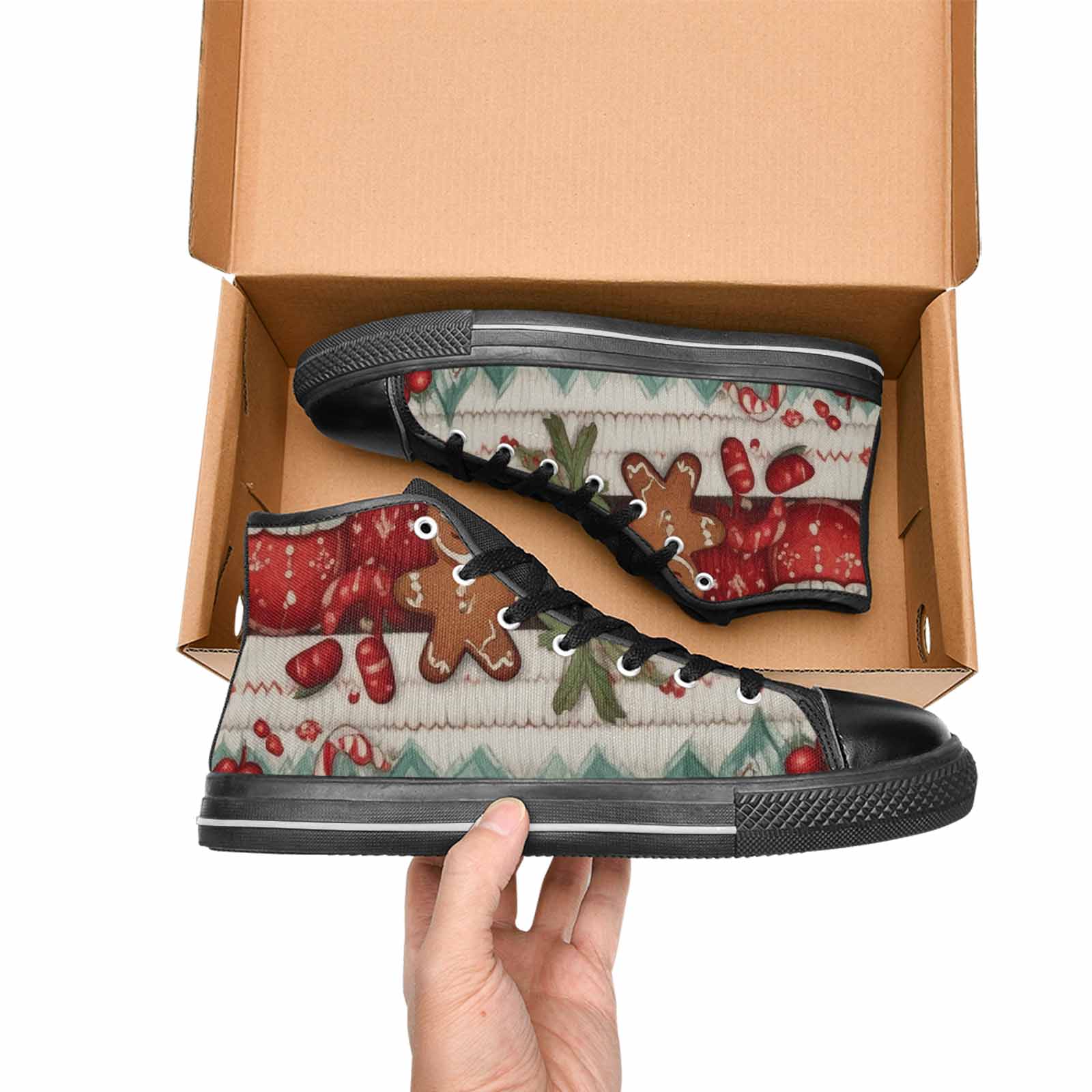 WOMEN'S Christmas Holly Snowflake High Top Canvas Wallpaper Art Shoes