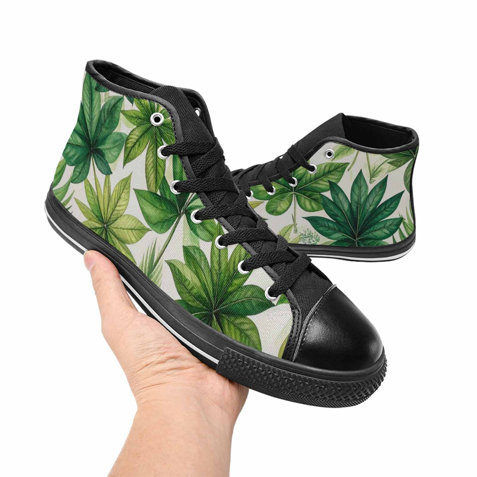 WOMEN'S Seven-Point Palmate Leaf High Top Canvas Grunge Shoes