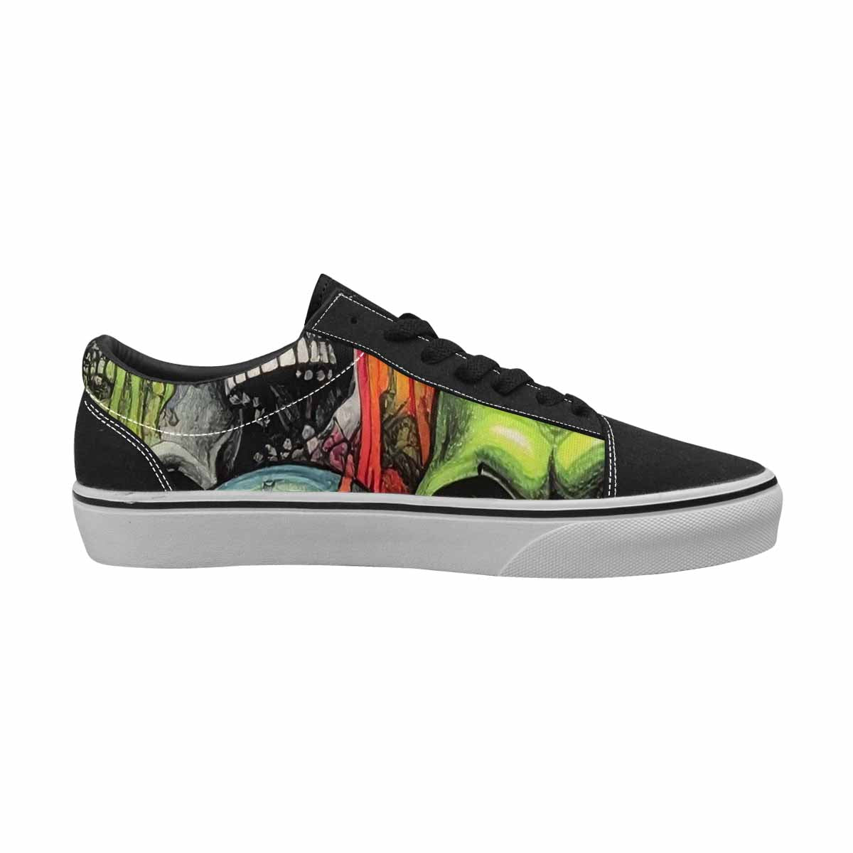 MEN'S Skulls Black & Green Ink Canvas Streetwear Dreamcore All Over Print Shoes