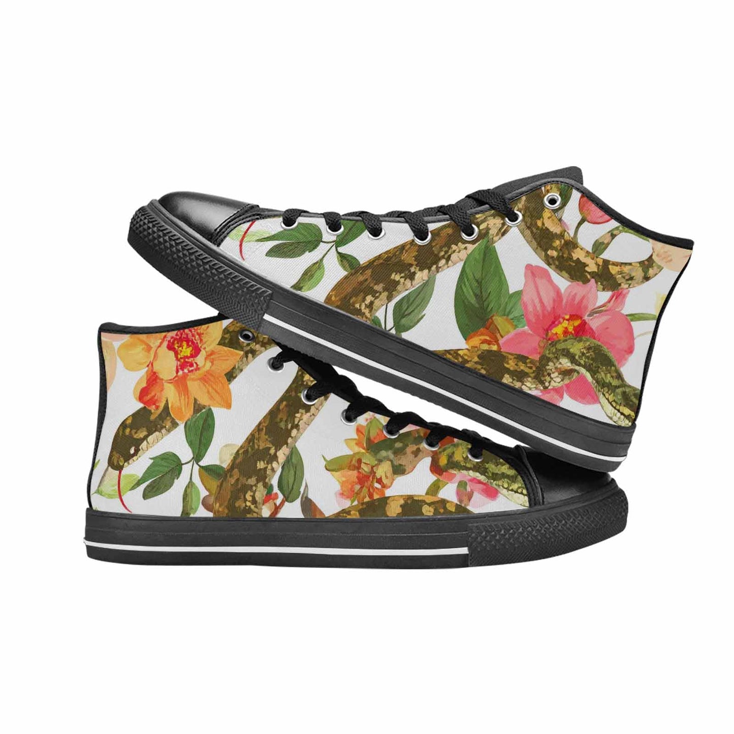 MEN'S Floral Snake Print High Top Canvas Wallpaper Art Custom Sneakers