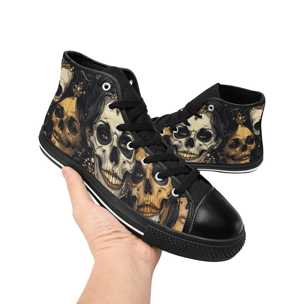WOMEN'S Dark Glamour Skull Jewels High Top Canvas Grunge Custom Shoes