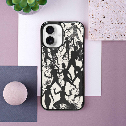 iPhone 16 Case — Bold Dancing Figure Line Art Pattern, Personalized Phone Case