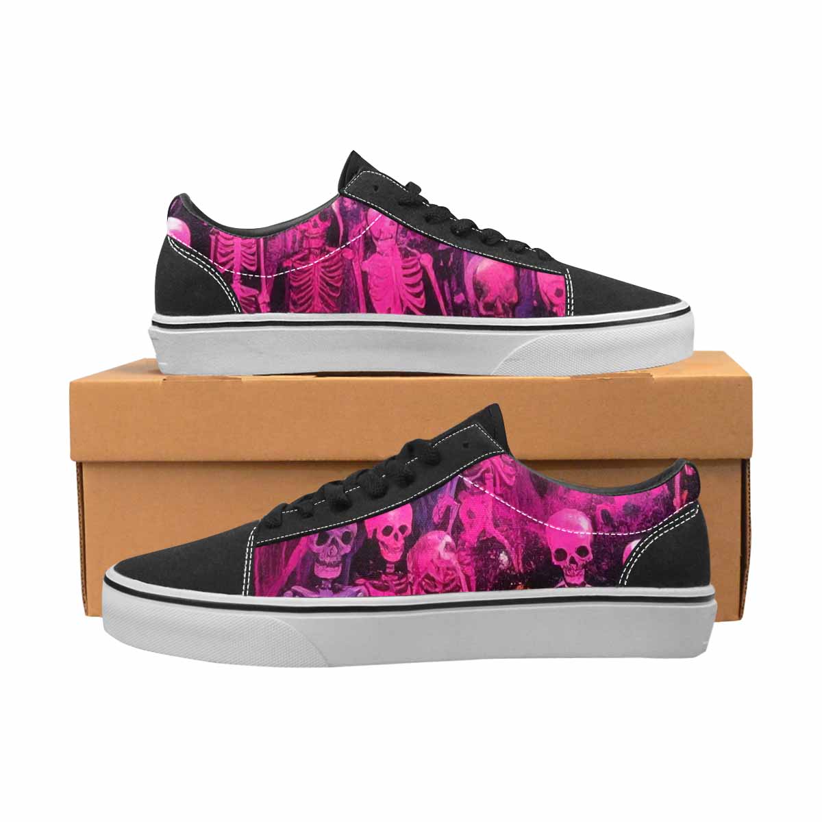 WOMEN'S Skeletons  Neon Pink Lace-Up Canvas Kaleidoscope Sneakers
