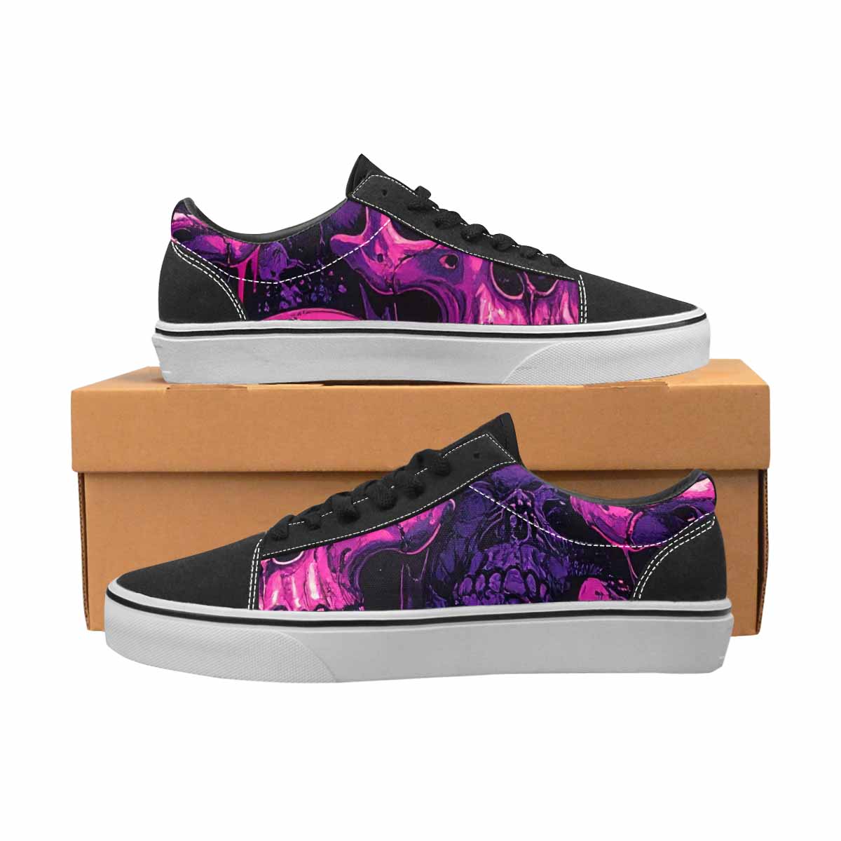 WOMEN'S Pink + Purple Skeletons Lace-Up Canvas Wallpaper Art Sneakers