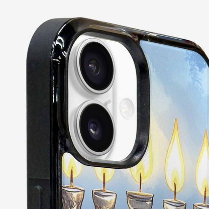 iPhone 16 Case — Hanukkah Menorah Pattern Seamless Repeat Jewish, Custom Phone Case