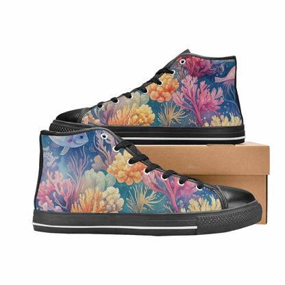 WOMEN'S Fish Scale Coral High Top Canvas Vibrant Chaos Shoes