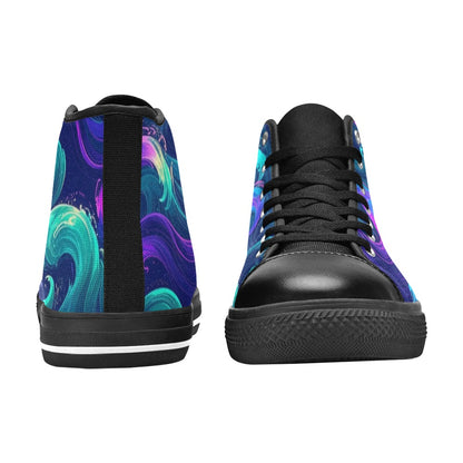 MEN'S Glowing Ocean Swirls Men’S High Top Canvas Wallpaper Art Sneakers