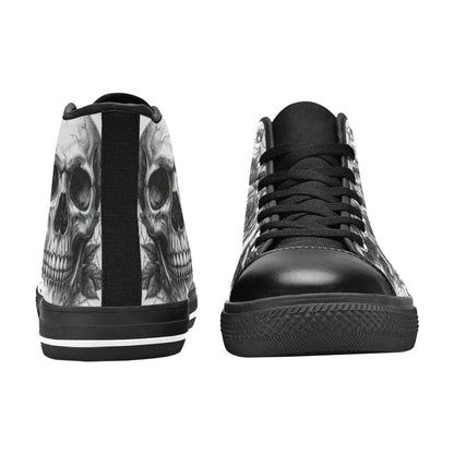 Grey Skull Art Pattern Women's Gothic Dark High Top Canvas Shoes | Freaky Shoes®