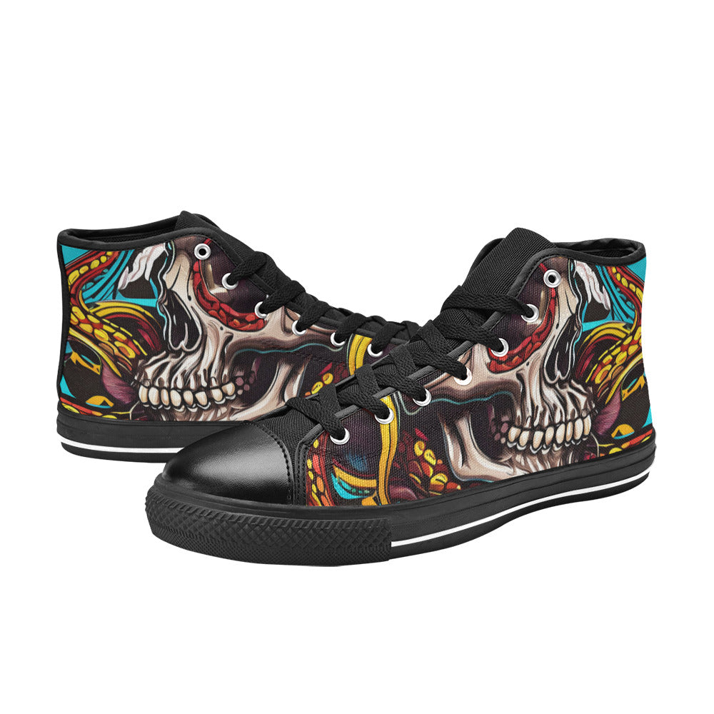 WOMEN'S Tentacles Skull 2 High Top Canvas Grunge Custom Shoes