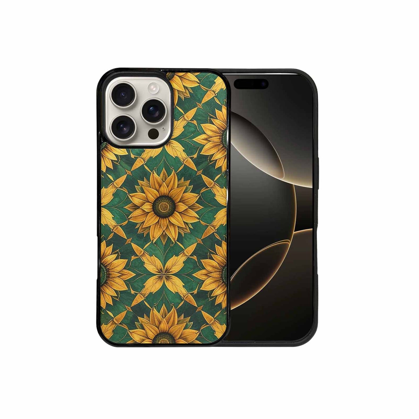 iPhone 16 Pro Max Case — Sunflower Mandala Kaleidoscope, Custom Designed Case Cover