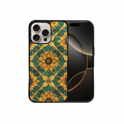 iPhone 16 Pro Max Case — Sunflower Mandala Kaleidoscope, Custom Designed Case Cover