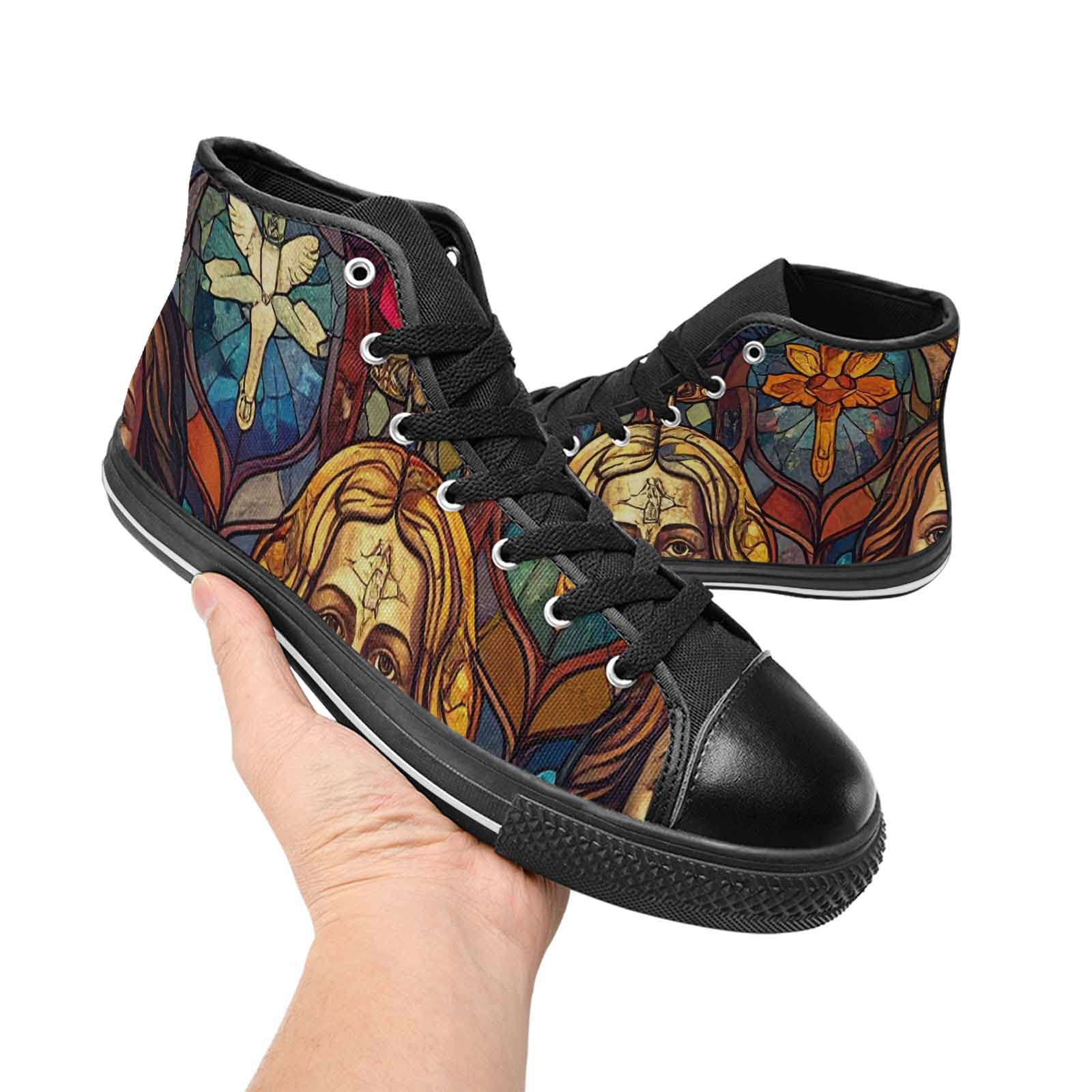 MEN'S Jesus Face Small High Top Canvas Vibrant Chaos Shoes