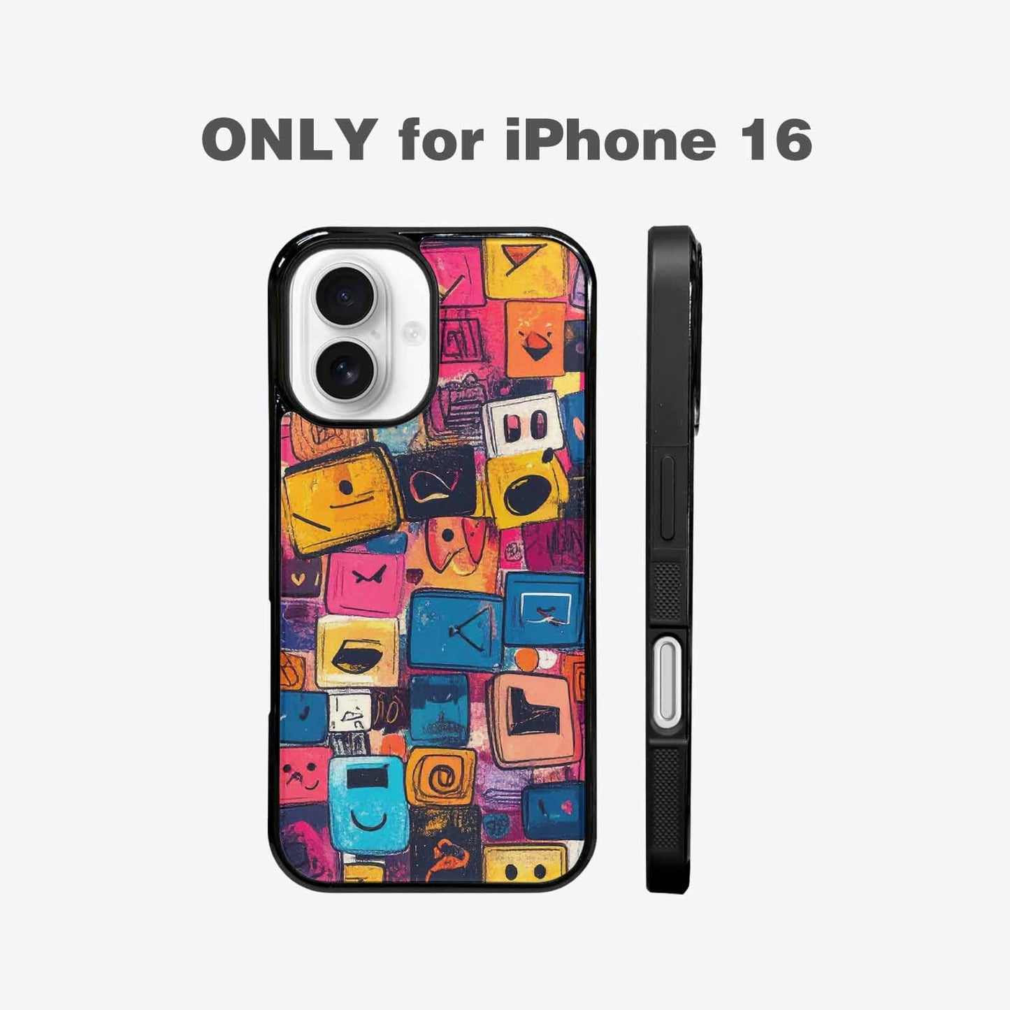 iPhone 16 Case — Hand Drawn Icon Doodle Pattern Hundreds, Original Design Phone Case