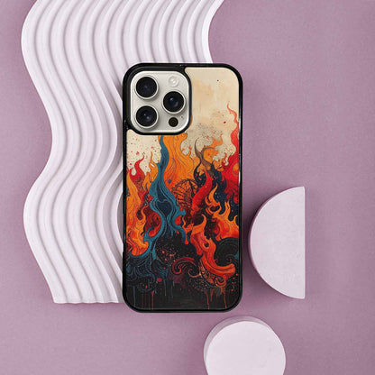 iPhone 16 Pro Max Case — Flame Burst Black Red Ink Flame, Original Design Phone Case