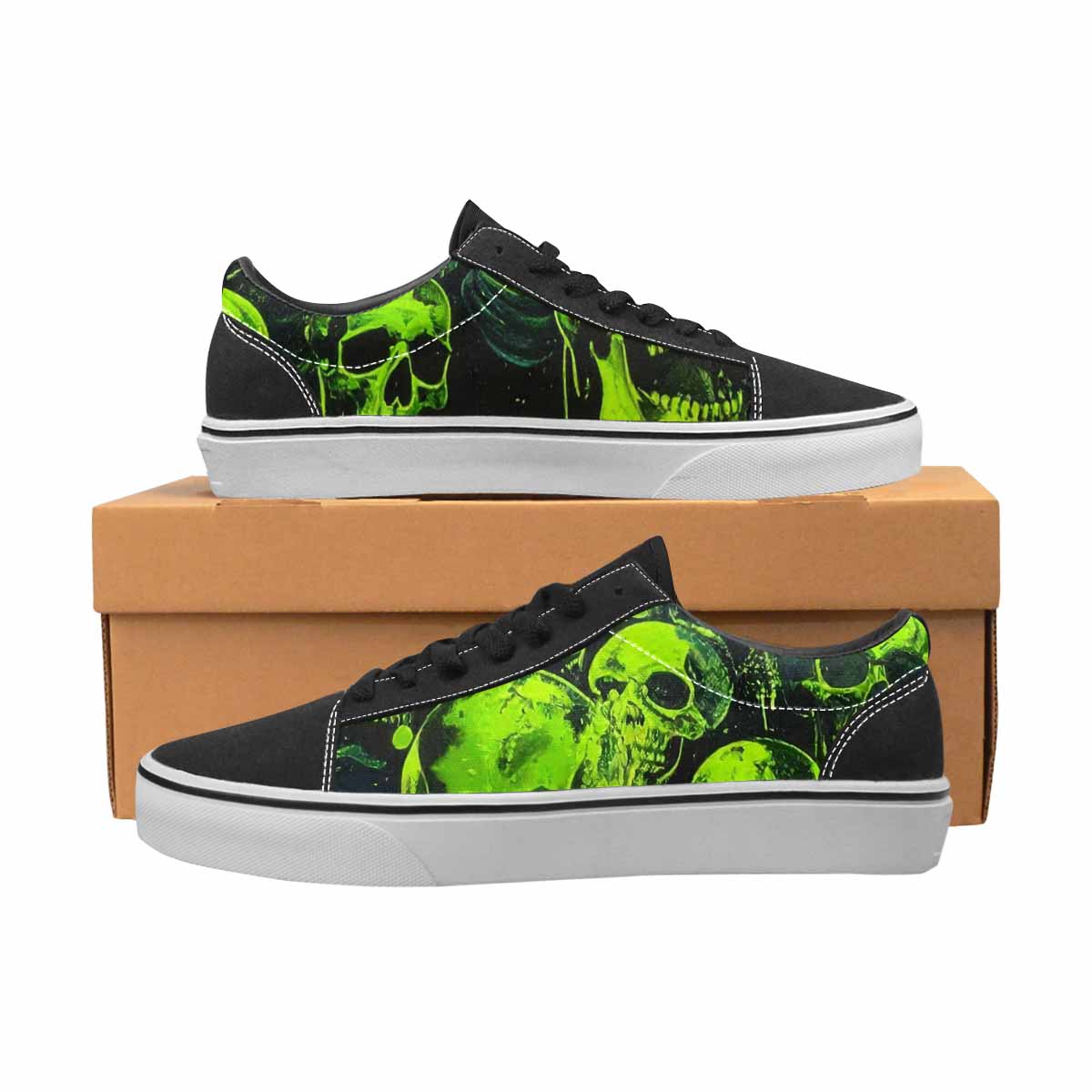 WOMEN'S Skeletons  Neon Green Lace-Up Canvas Kaleidoscope Sneakers