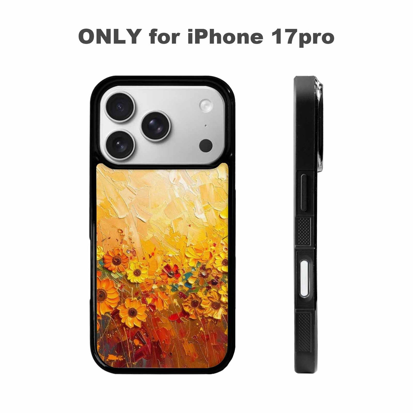 iPhone 17 Pro Case — Impressionist Sunflower Brushstroke Pattern Hundreds Floral, Customized Protective Case