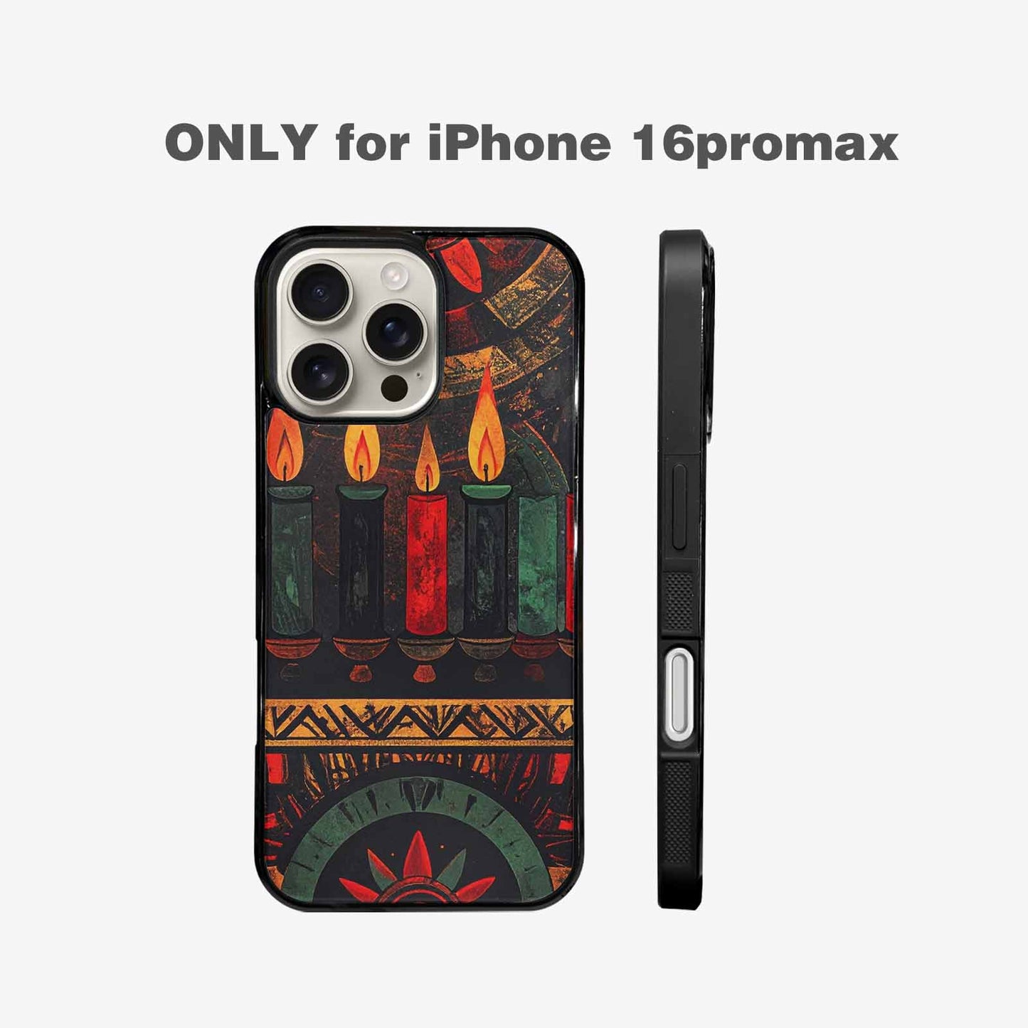 iPhone 16 Pro Max Case — Kwanzaa Kinara Pattern Seamless Repeat African, Custom Designed Case Cover