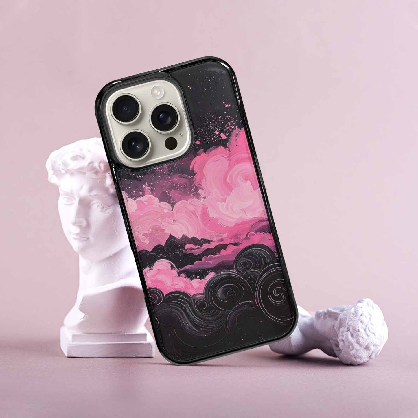 iPhone 16 Pro Case — Van Gogh Swirl Black Pink Ink, Unique Phone Case Design