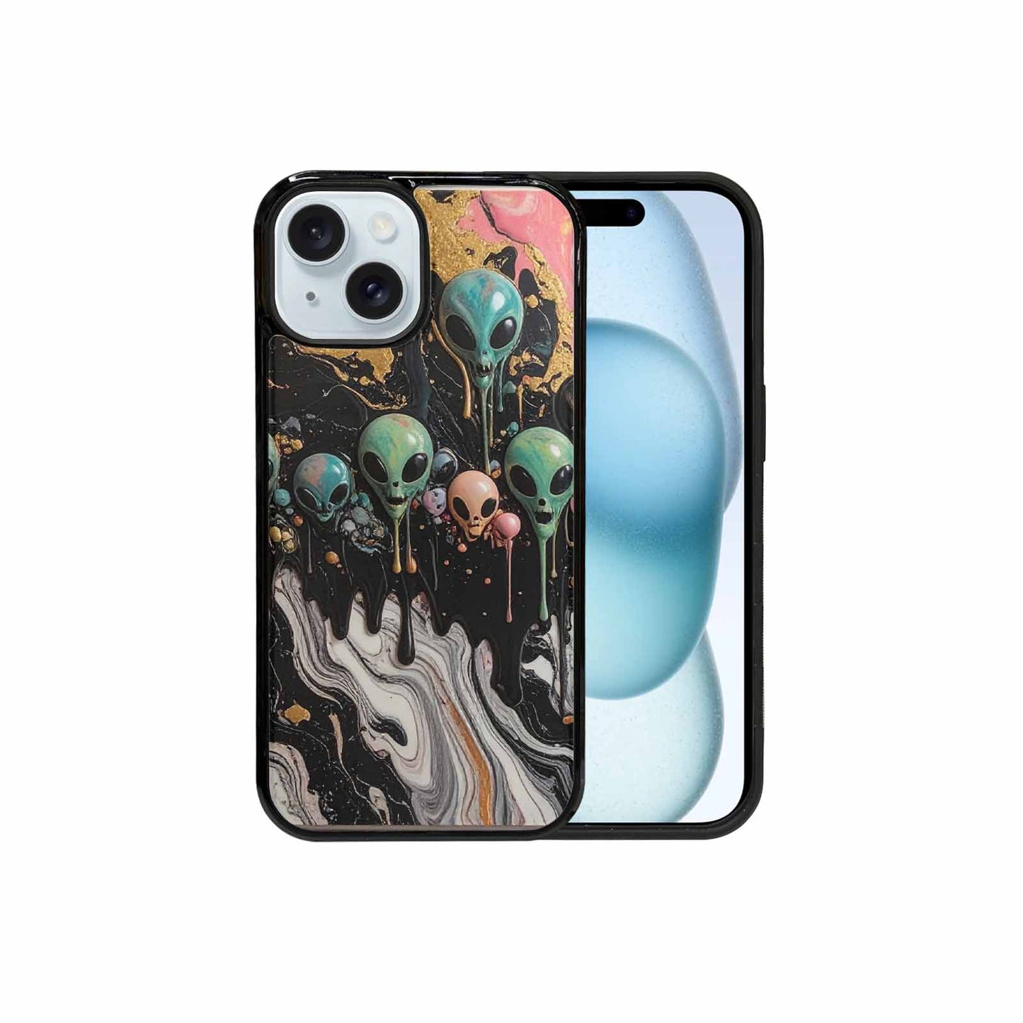 iPhone 15 Case — Aliens Marblemelting Aliens Pa Ciq, Unique Phone Case Design