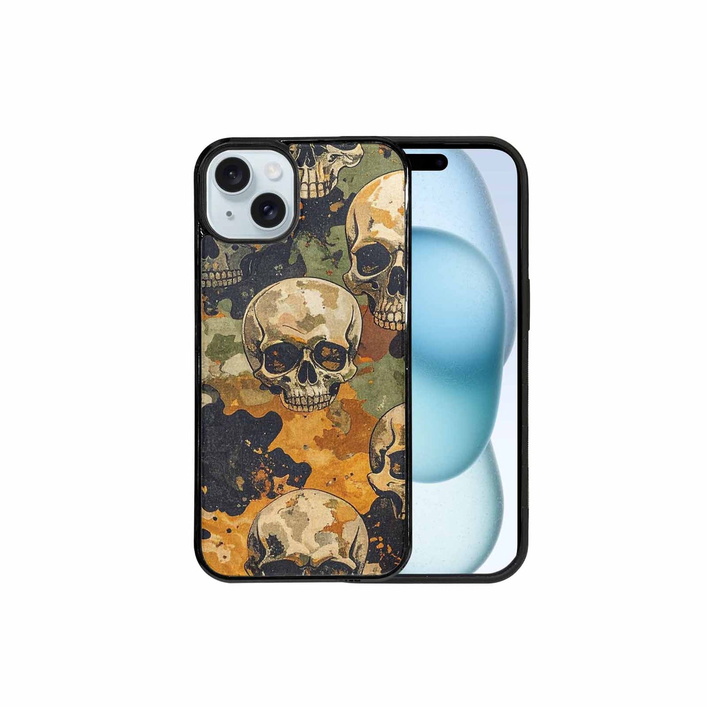 iPhone 15 Plus Case — Military Camo Skull Custom, Customized Protective Case