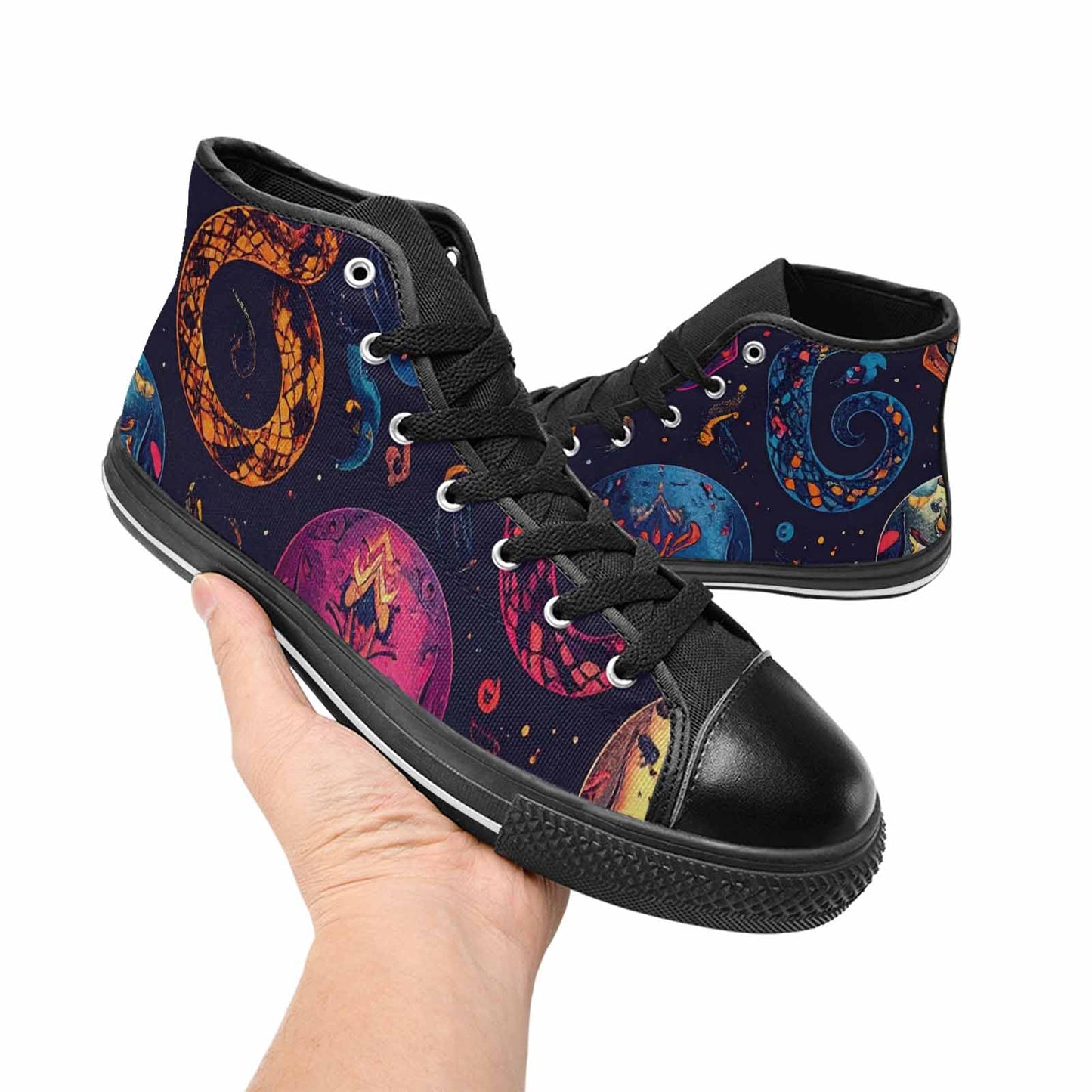 MEN'S Snake Skulls Print High Top Canvas Wallpaper Art Custom Shoes