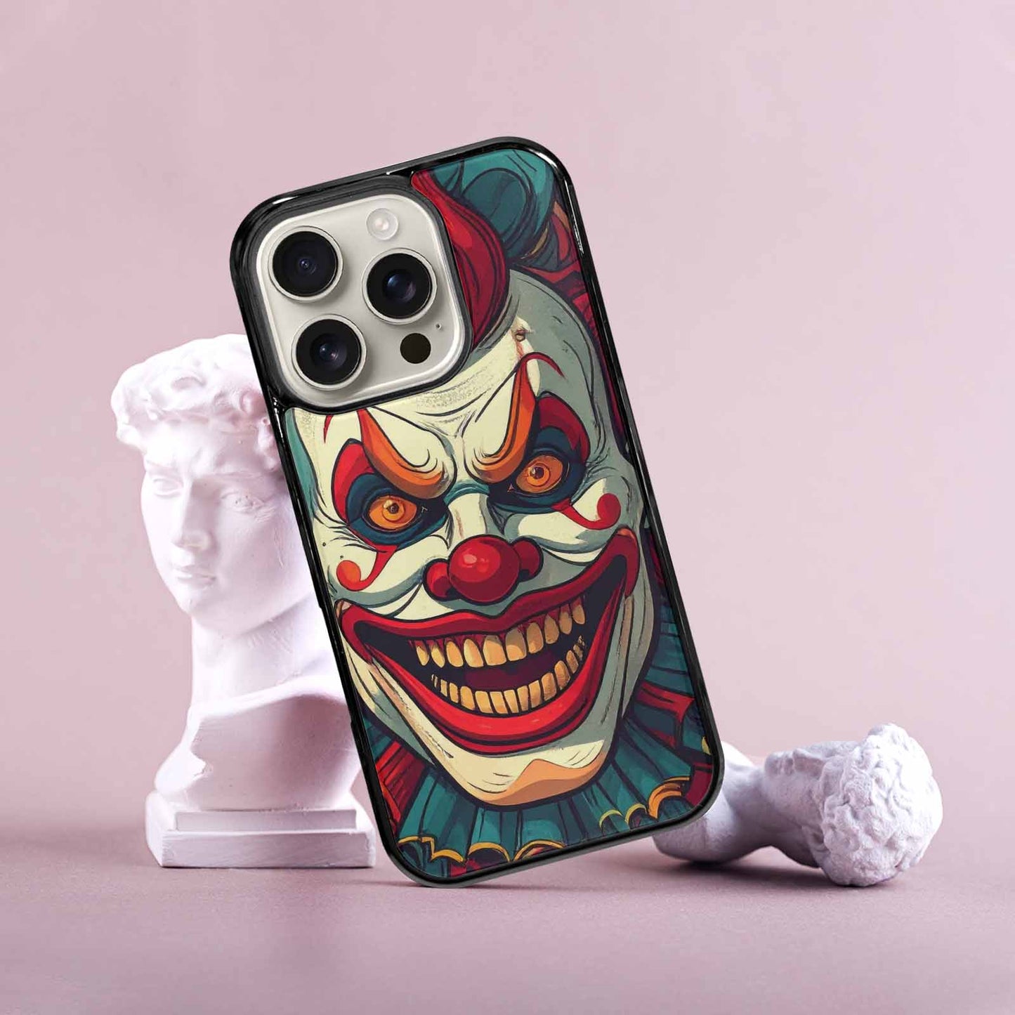 iPhone 16 Pro Case — Evil Circus Heads Faces Overlapping Patterns, Personalized Phone Case