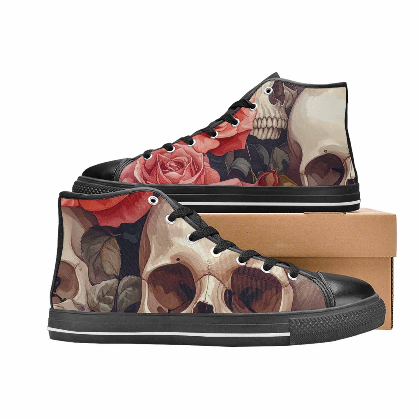 WOMEN'S Skulls Roses Soft Airbrush High Top Canvas Grunge Shoes
