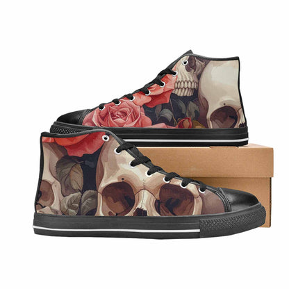 WOMEN'S Skulls Roses Soft Airbrush High Top Canvas Grunge Shoes