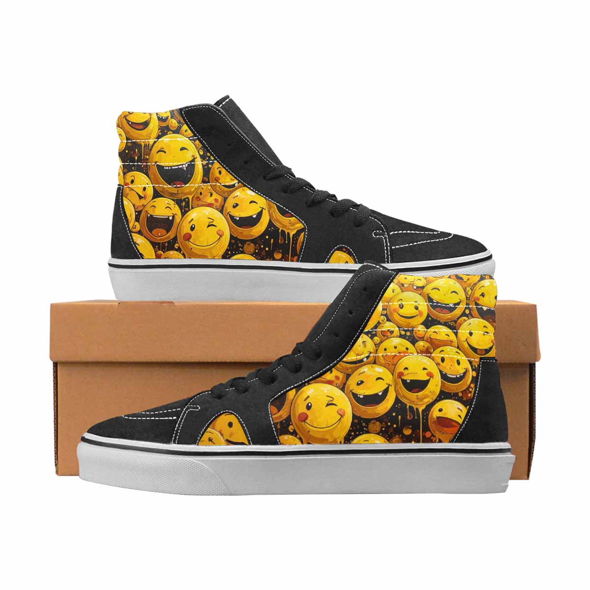 WOMEN'S Smiley Face Yellow High Top Canvas Original Design Y2K Custom Sneakers