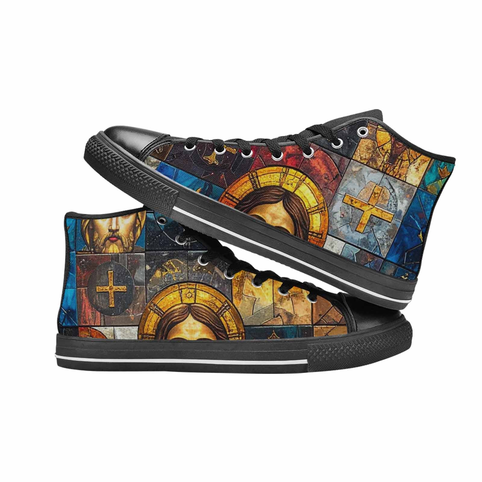 MEN'S Jesus Face Small High Top Canvas Vibrant Chaos Shoes