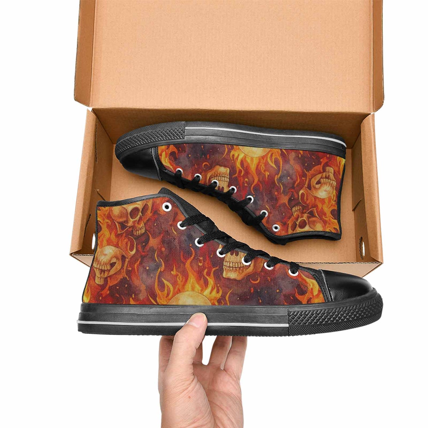 WOMEN'S Skulls - Flaming High Top Canvas Surreal Custom Shoes