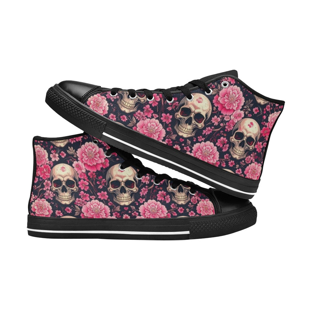 MEN'S Skull Cherry Blossom High Top Canvas Wallpaper Art Shoes