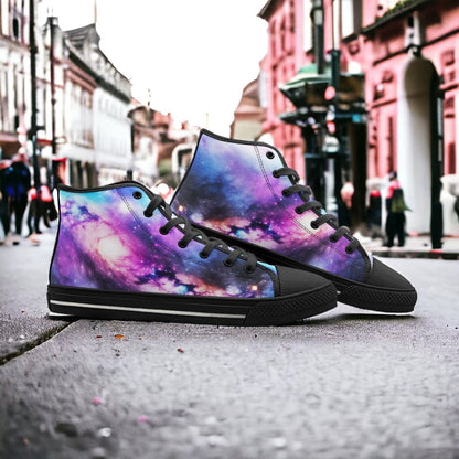 Custom Galaxy Art high-top canvas shoes with bold all-over art — Freaky Shoes