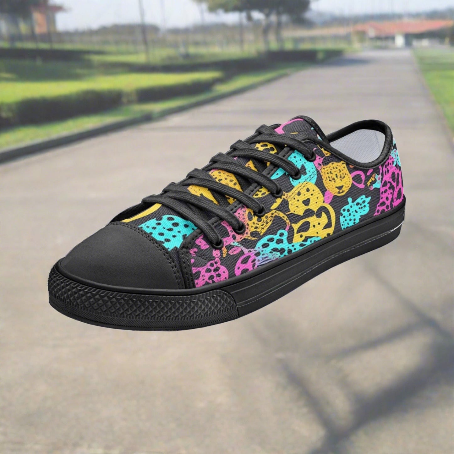 Cherry Blossom Teal Gold Vivid Bold Art - Freaky Shoes | Custom Art Sneakers