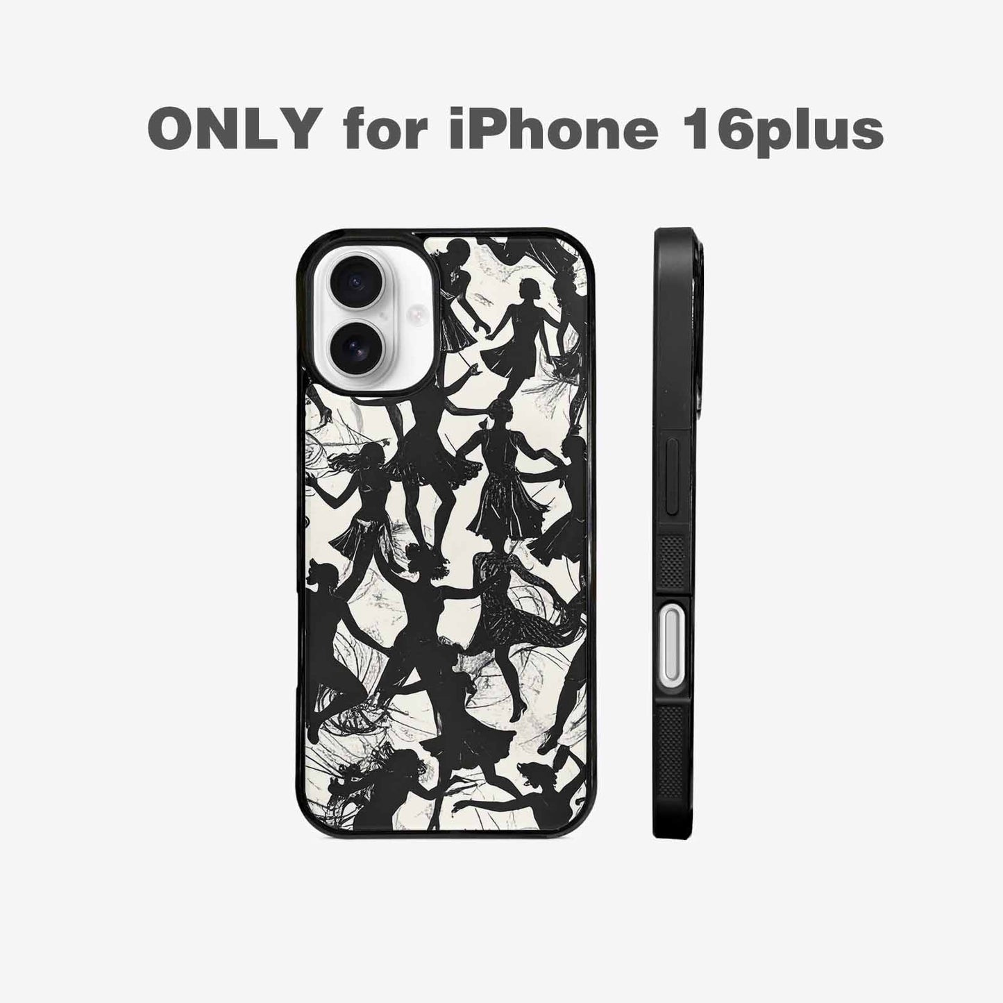 iPhone 16 Plus Case — Bold Dancing Figure Line Art Pattern, Custom Printed Phone Case