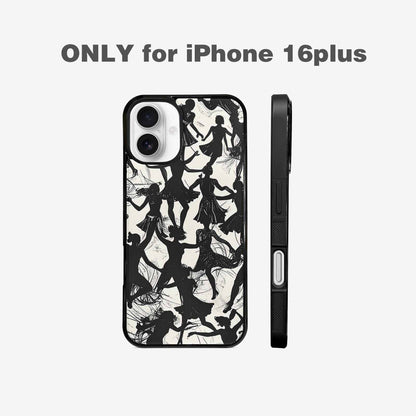 iPhone 16 Plus Case — Bold Dancing Figure Line Art Pattern, Custom Printed Phone Case