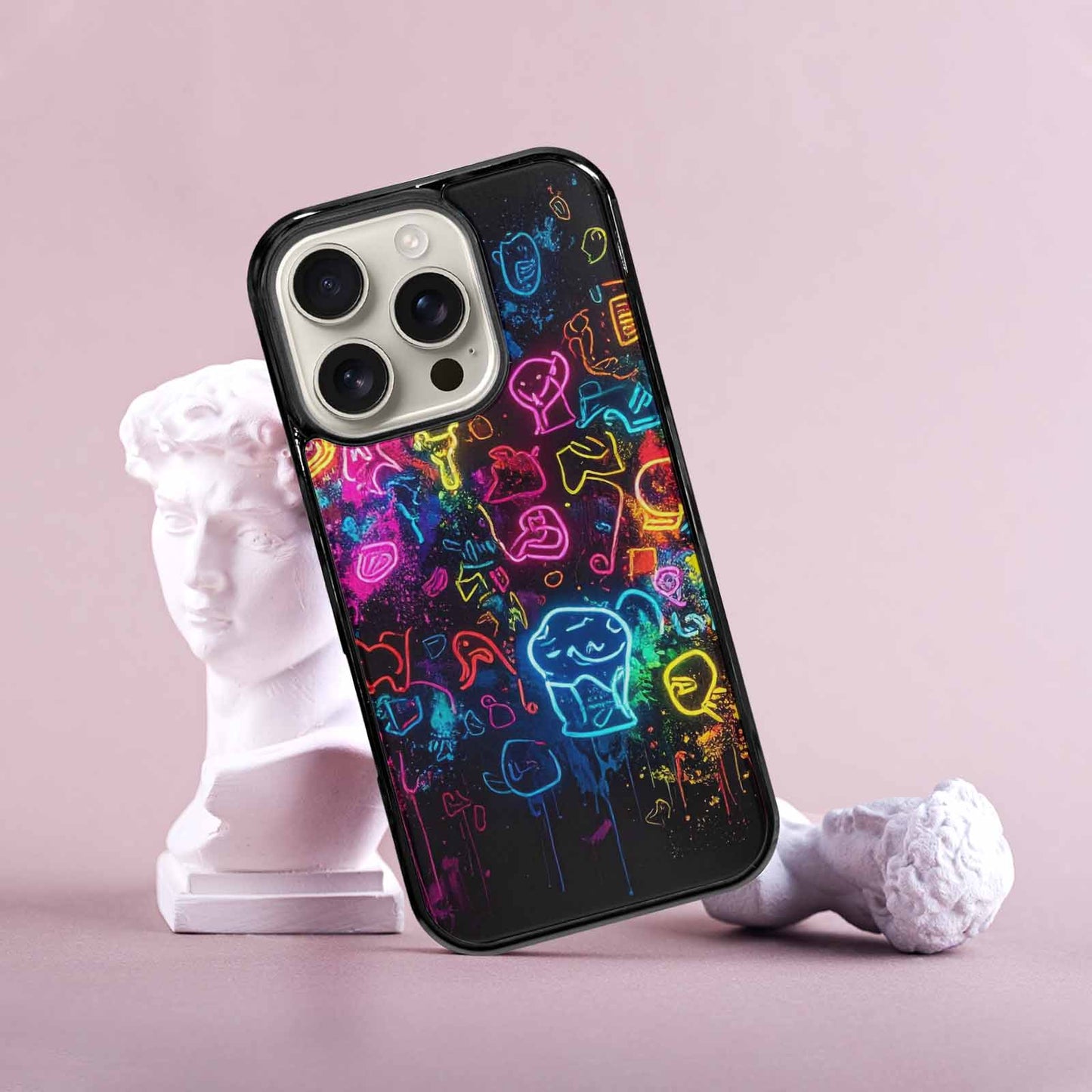 iPhone 16 Pro Case — Neon Glow Outline Icon Pattern Hundreds, Custom Made Phone Cover