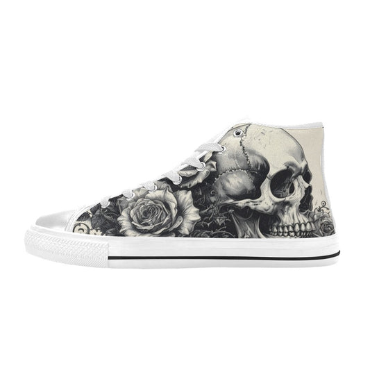 WOMEN'S Gothic Skull Art Dark Rose Collection High Top Canvas Shoes | Freaky Shoes®
