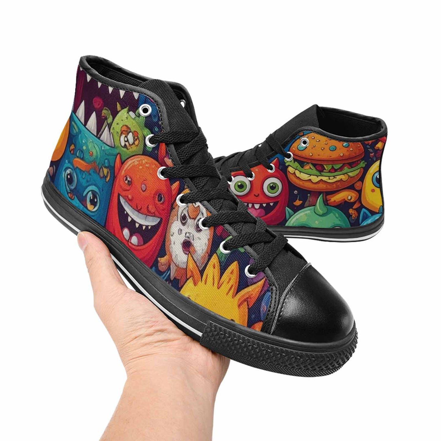 WOMEN'S Cartoon Monster Character High Top Canvas Wallpaper Art Custom Sneakers