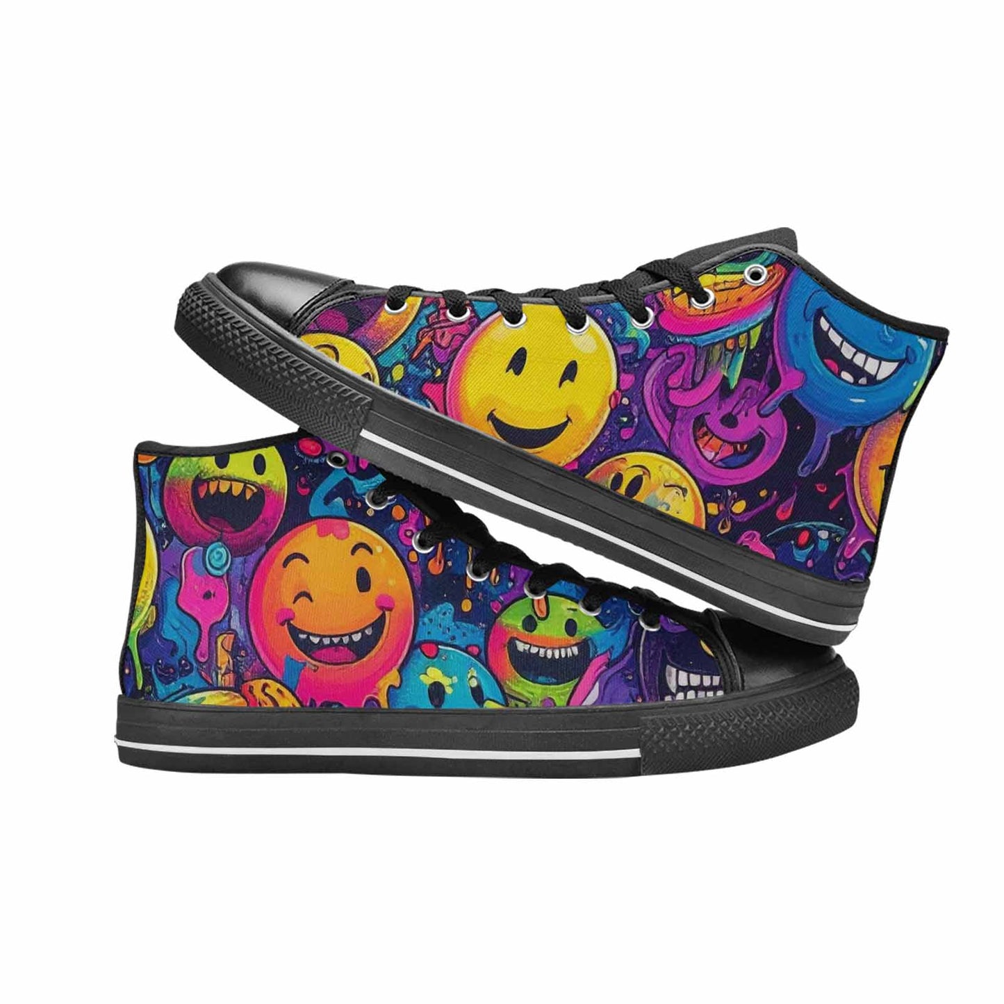 MEN'S Yellow Smiley Face High Top Canvas Vivid Sneakers